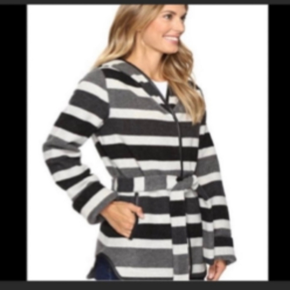 NWOT SMARTWOOL Nokoni Wool Blend Jacket Striped Charcoal Heather ~ XS
